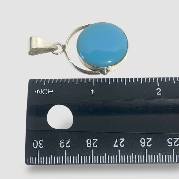 925 Sterling Silver Turquoise Natural Stone Round Pendant Women Vintage Jewelry - Picture 6 of 9